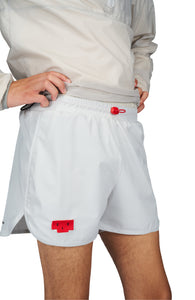 Red Podium logo patch and adjustable drawstring at waist