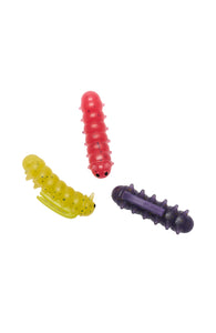 Three detachable rubber caterpillars in different colors