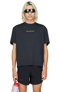 Regular fit running T-shirt in Black. Made in an Italian lightweight fabric with great absorbing quality. "Finish in a Good Place" printed in yellow on the chest.