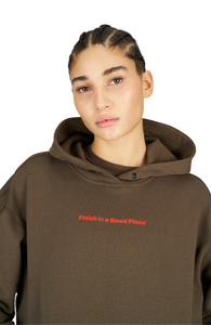 Slightly oversized, unisex hoodie in Wren Brown with a soft feel. Made in a GOTS Cotton / GRS Cotton blend.