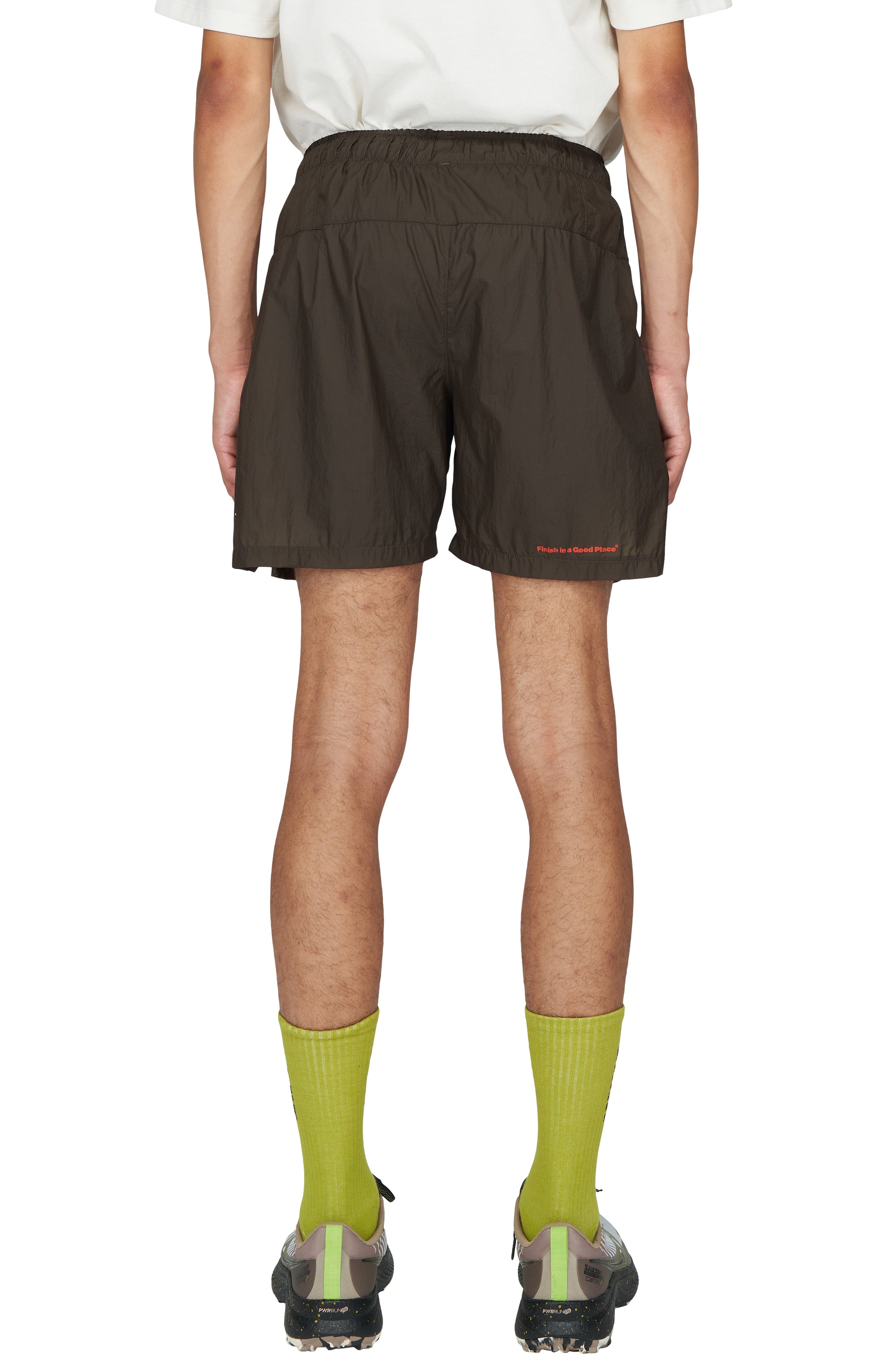 Men's wren green lightweight running shorts. With inner shorts for support. UNNA Smiles Run Shorts