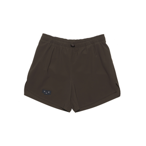 Men's running shorts in Java Brown with a soft stretch and side vents. Podium Logo in the front and reflective 