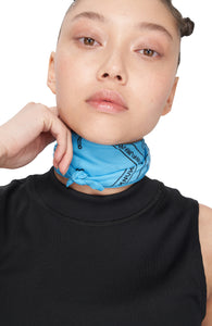 UNNA aqua blue bandana scarf with a paisley inspired digital print.
