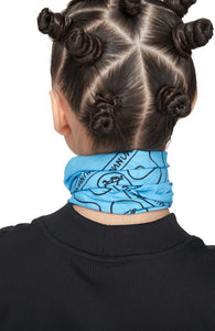UNNA aqua blue bandana scarf in organic cotton with digital print.