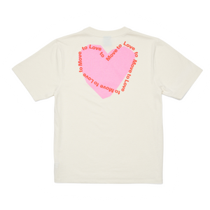 Screen printed vanilla white t-shirt. Heart with with text 