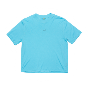 Aqua blue fluid t-shirt for women with embroided UNNA logo at the chest.
