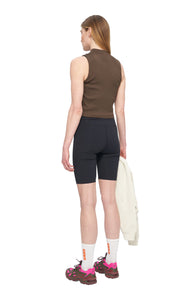 Wren green, sleeveless crop top from UNNA with a fitted silhouette and high neck. 
