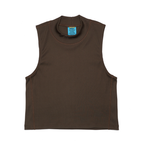 UNNA ribbed crop top in wren green shiny polyester with a mock-neck.