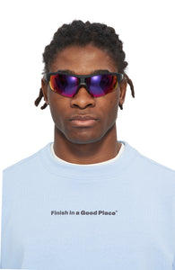 Serenity blue, vintage feel sweatshirt with "Finish in a Good Place" printed on chest - UNNA Slow Motion Sweatshirt