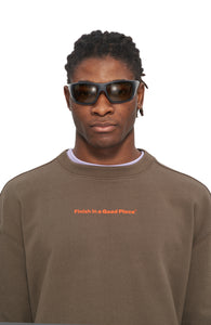 Wren green, vintage feel sweatshirt with "Finish in a Good Place" printed on chest - UNNA Slow Motion Sweatshirt