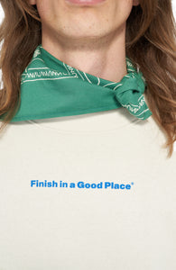Vanilla white, vintage feel sweatshirt with "Finish in a Good Place" printed on chest - UNNA Slow Motion Sweatshirt