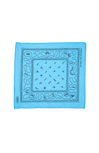 UNNA Organic Cotton scarf in aqua blue with a paisley inspired digital print.